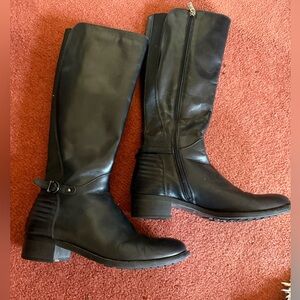 Aquatalia Black Leather Quilted Buckle Stretch Riding Boots Size 7